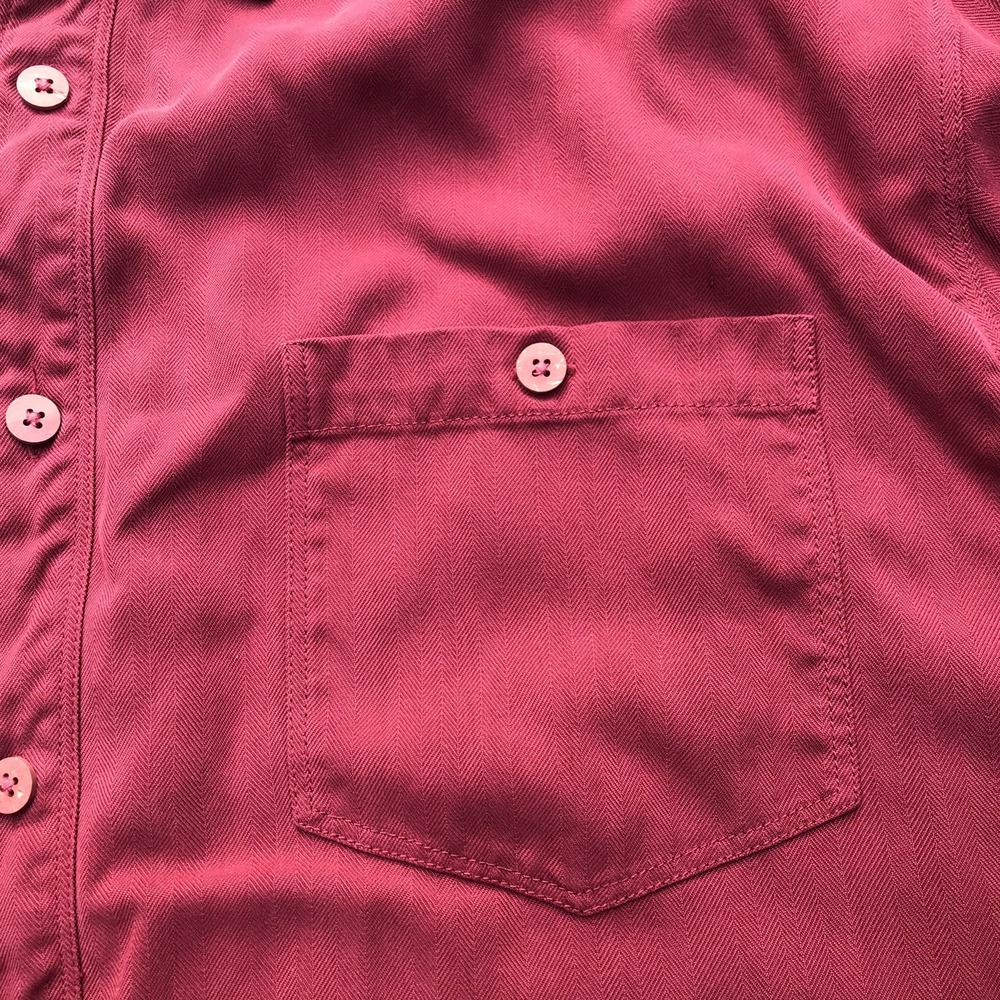 Tommy Bahama Mens Large Rose Red Button Up Shirt Long Sleeve Pocket 100% Silk - Picture 3 of 16